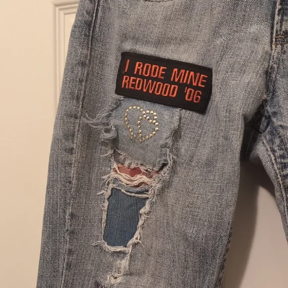 Z. Cavaricci Blue Flare Jeans with Distressed Patches - Picture 4 of 12